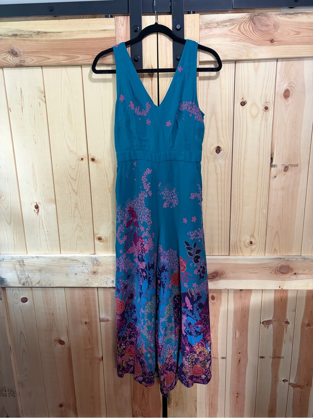 Maeve Anthropologie Teal Floral Wide Leg Jumpsuit Size 2 Boho Resort Cruise